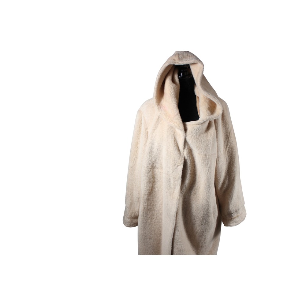 Lux Persona Cream Faux Fur Hooded Coat Longline Snap Button Winter Jacket 66